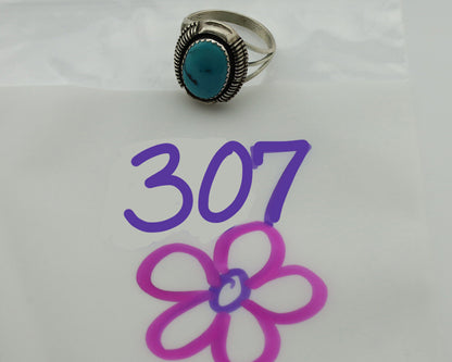 Navajo Ring .925 Silver Sleeping Beauty Turquoise Native Artist C.80's