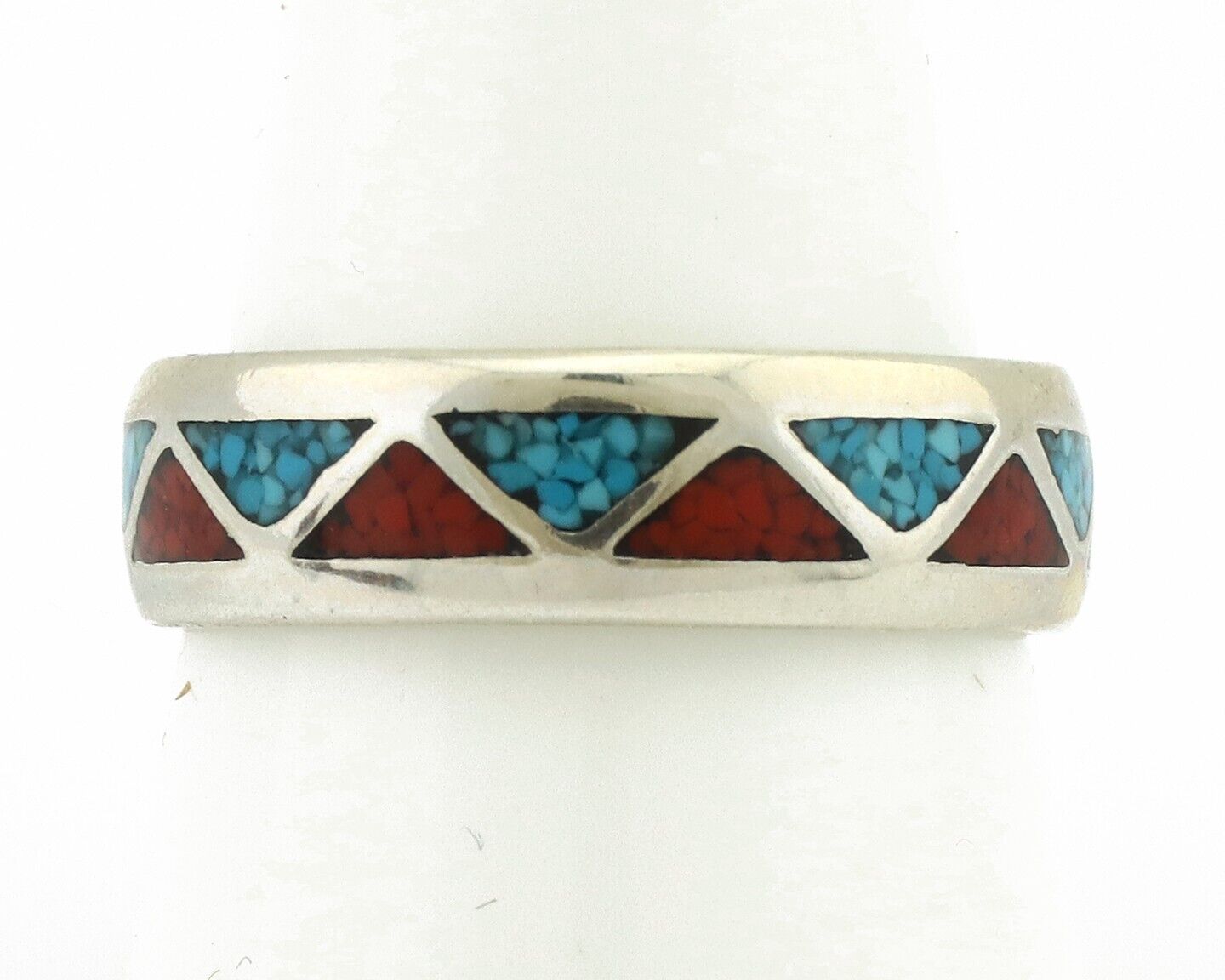 Navajo Ring 925 Silver Natural Turquoise & Coral Native American Artist C.80's