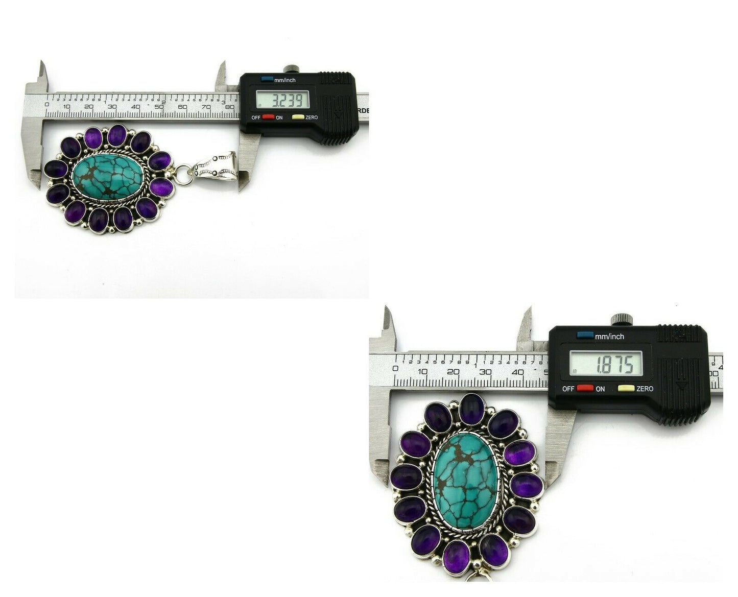 Navajo Pendant .925 Silver Natural Turquoise & Amethyst Signed Artist BP C.80's