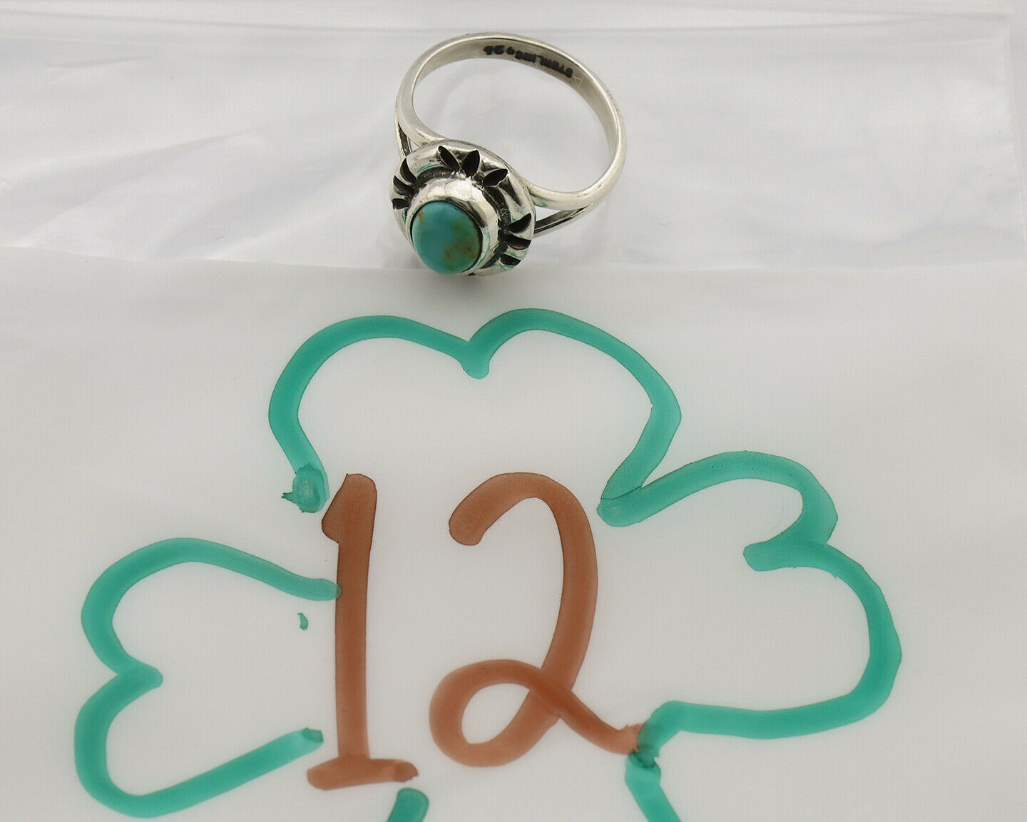 Navajo Ring .925 Silver Kingman Turquoise Artist Signed Gecko C.90's