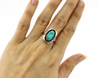 Navajo Ring .925 Silver Kingman Turquoise Handmade Native American Artist C80s