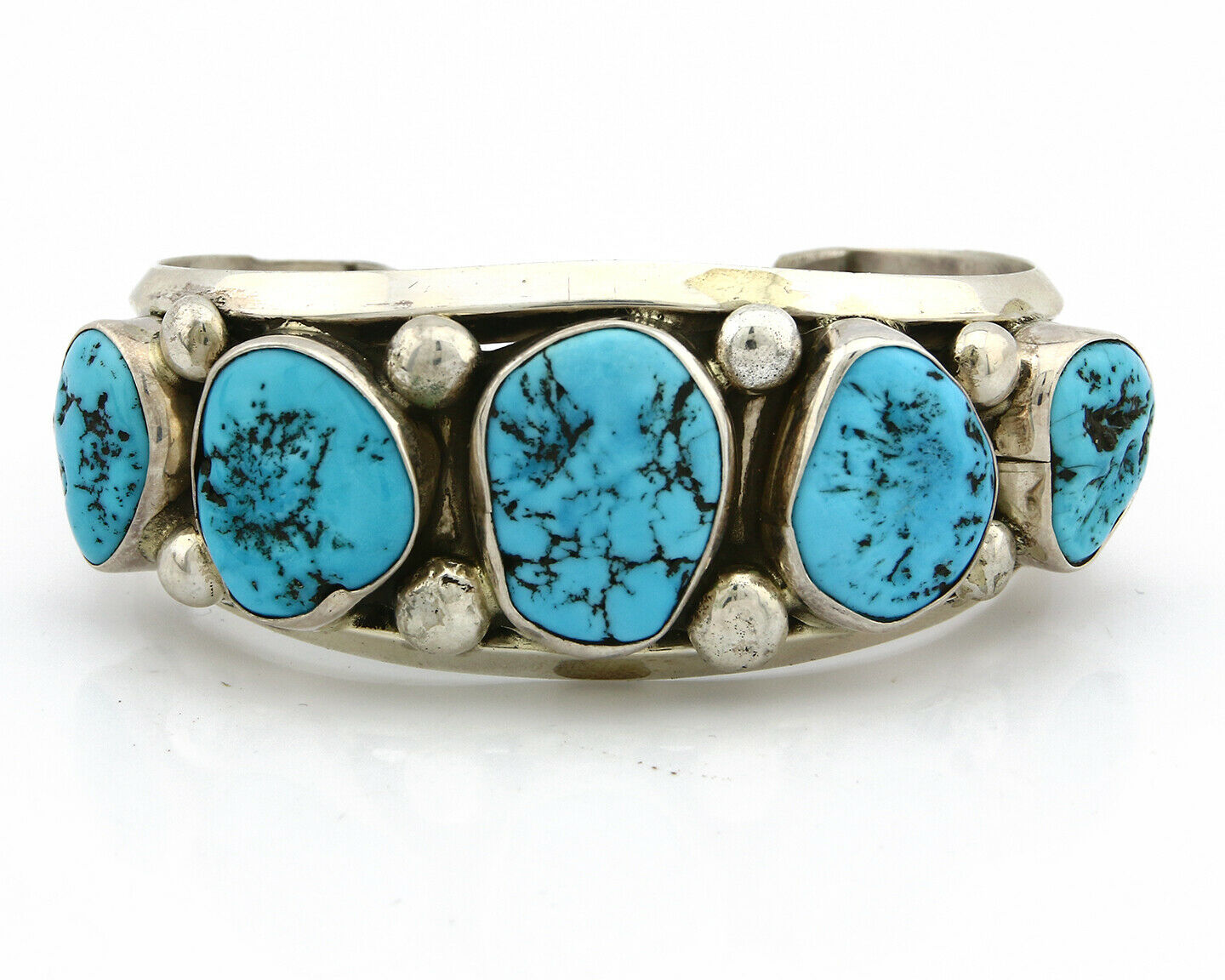 Navajo Bracelet .925 Silver Sleeping Beauty Turquoise Signed JR C.80's
