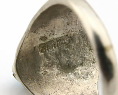 Zuni Ring .925 Silver Kingman Turquoise Hand Stamped Native American C.80's