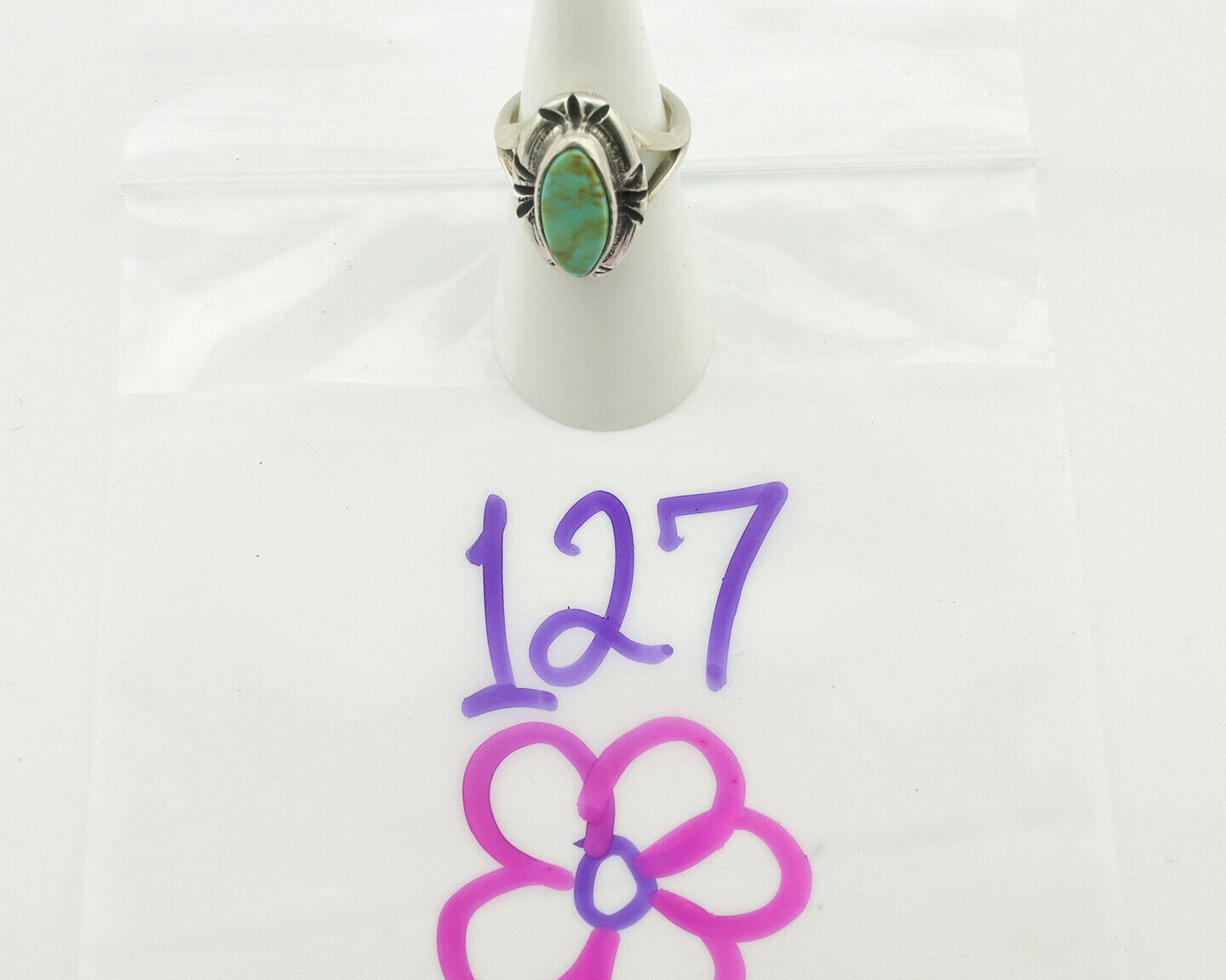 Navajo Ring .925 Silver Natural Mined Turquoise Artist Signed Gecko C.80's