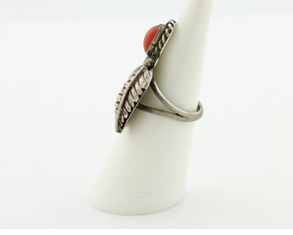 Navajo Handmade Ring 925 Silver Turquiose & Coral Native American Artist C.80's