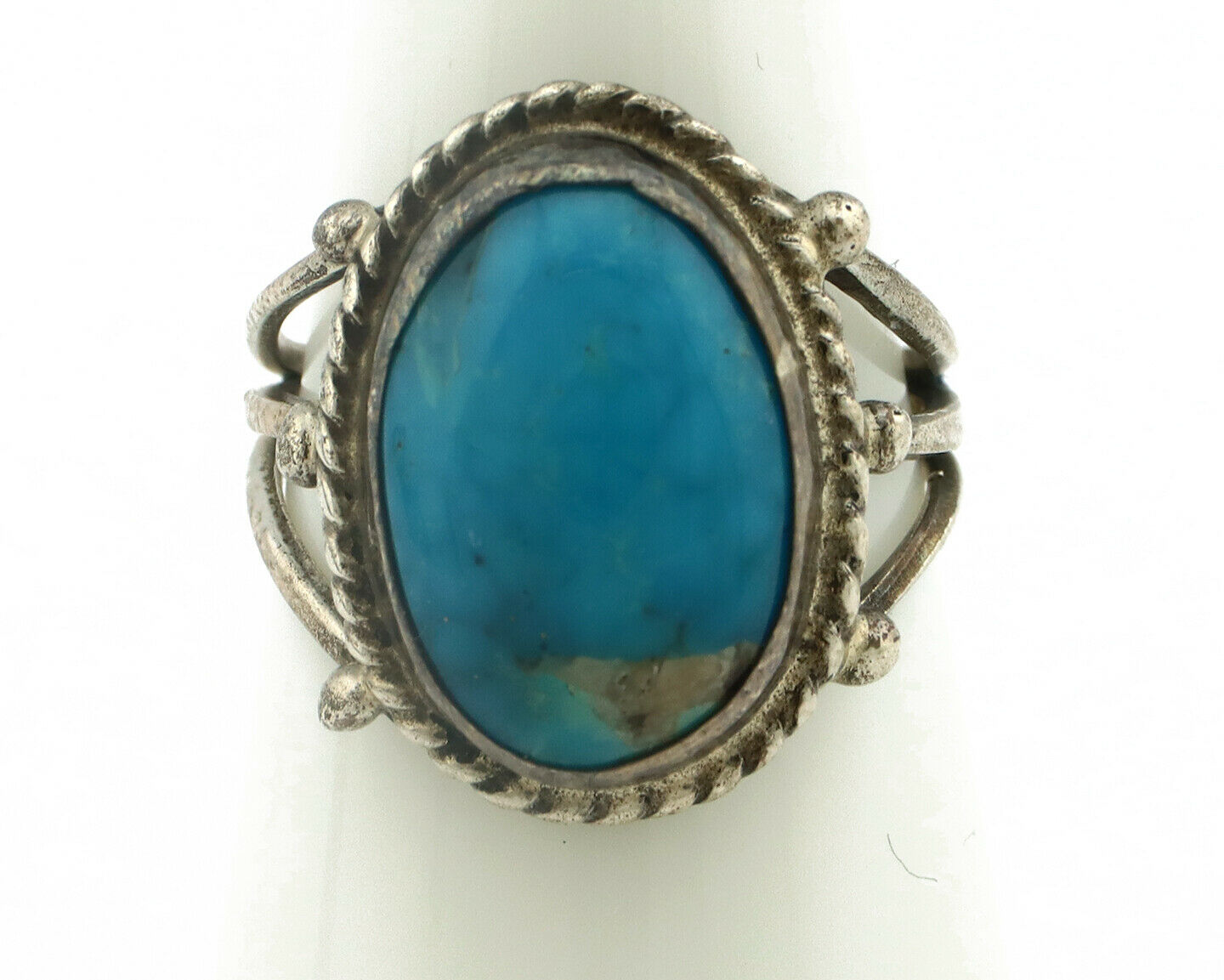 Navajo Ring .925 Silver Natural Blue Turquoise Native American Artist C.80's
