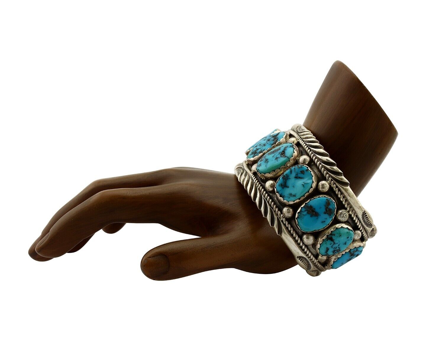 Navajo Link Bracelet .925 Silver Sleeping Beauty Turquoise Native Artist C.80's