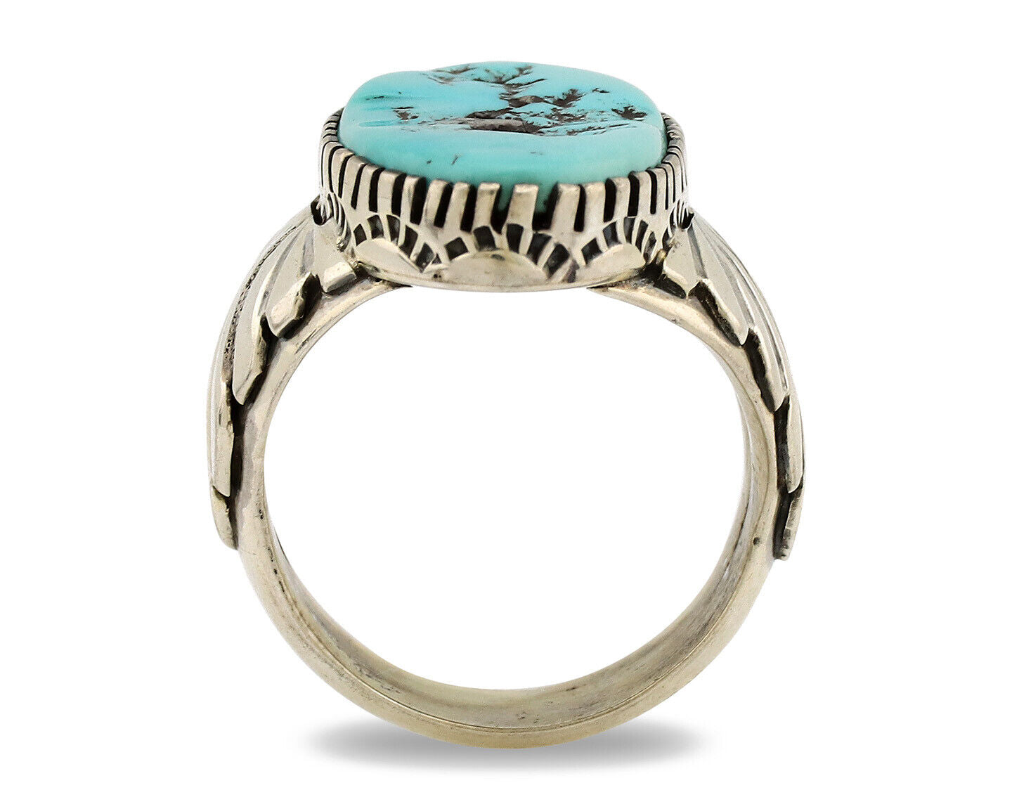 Navajo Ring .925 Silver Sleeping Beauty Turquoise Artist Signed DK C.80's