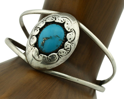 Navajo Bracelet .925 Silver Morenci Turquoise Native American Artist C.80's