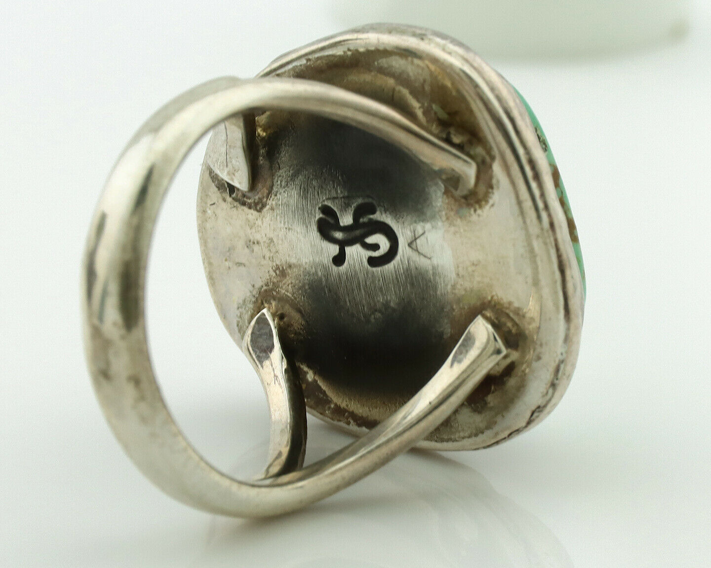 Navajo Ring .925 Silver Kingman Turquoise Artist Signed Gecko C.1980's