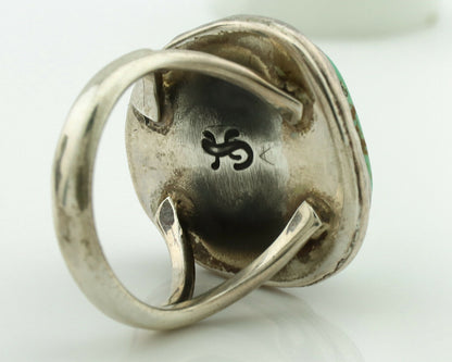 Navajo Ring .925 Silver Kingman Turquoise Artist Signed Gecko C.1980's