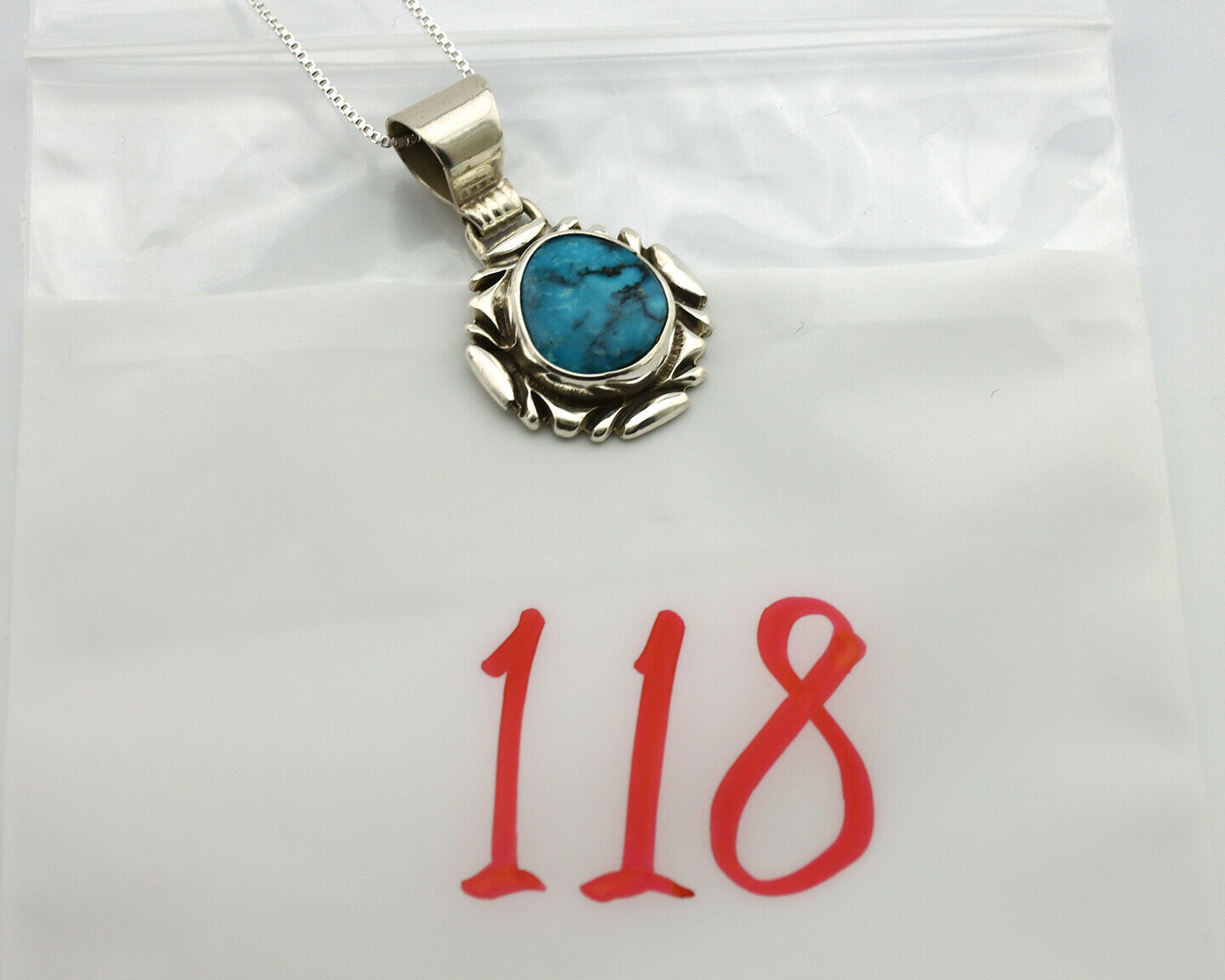 Navajo Necklace .925 Silver Blue Turquoise Artist Signed Sun C.1980's