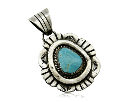 Navajo Pendant .925 Silver Kingman Turquoise Signed Artist FT C.80's