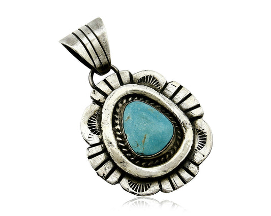 Navajo Pendant .925 Silver Kingman Turquoise Signed Artist FT C.80's