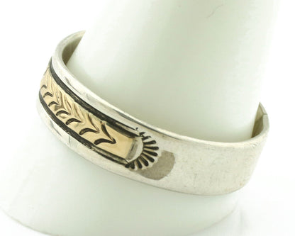 Navajo Ring 925 Silver & Solid 14k Yellow Gold Artist Signed RE Hand Stamped
