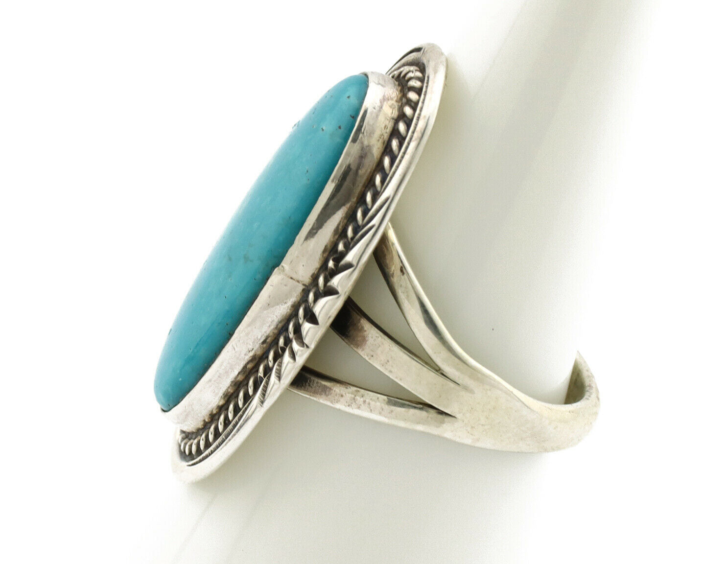 Navajo Ring .925 Silver Blue Gem Turquoise Native American Artist C.80's