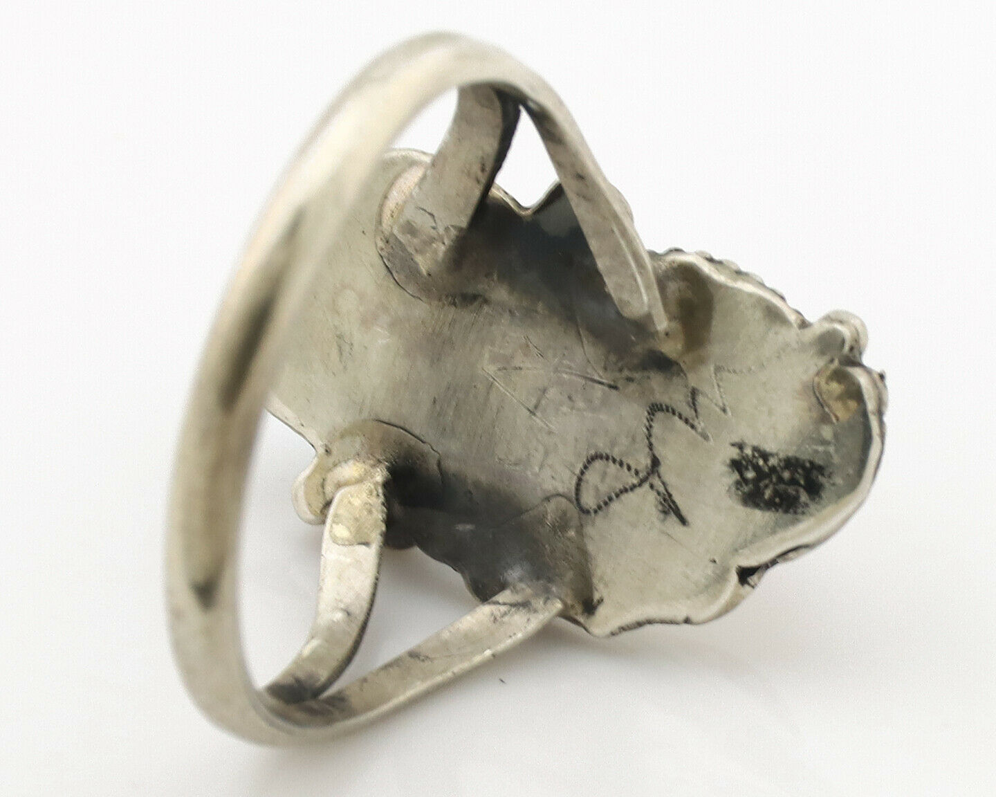 Navajo Ring .925 Silver Morenci Turquoise & Coral Native Artist Signed JM C.80's