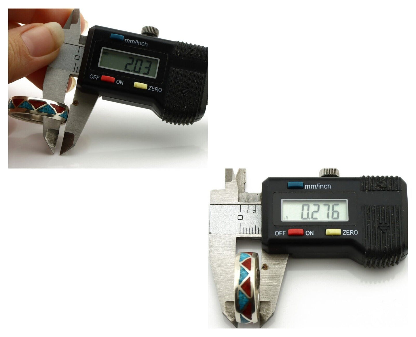 Navajo Chip Inlay Ring 925 Silver Sleeping Beauty Turquoise & Coral Silver Cloud