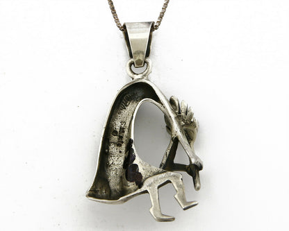 C.1980's Navajo Signed SM Natural Gemstone .925 Silver Pendant Necklace