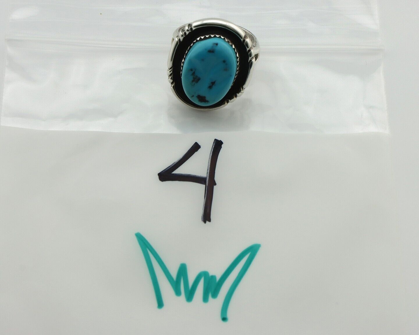 Navajo Ring .925 Silver Blue Turquoise Native American Artist C.80's