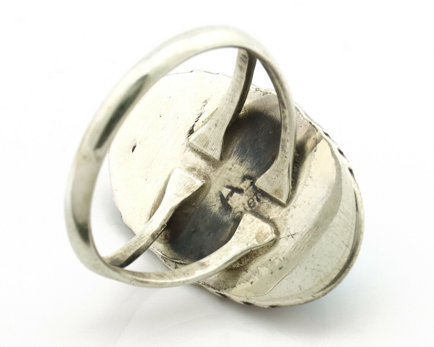 Navajo Ring .925 Silver Turquoise Mountain Signed AB C.80's