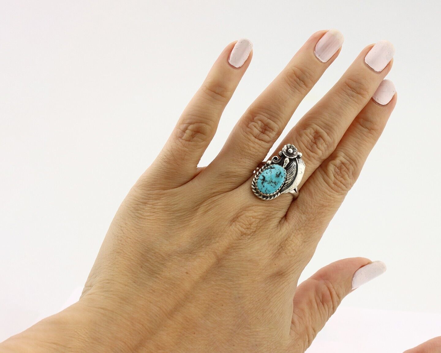 Navajo Ring 925 Silver Natural Blue Turquoise Native American Artist C.80's