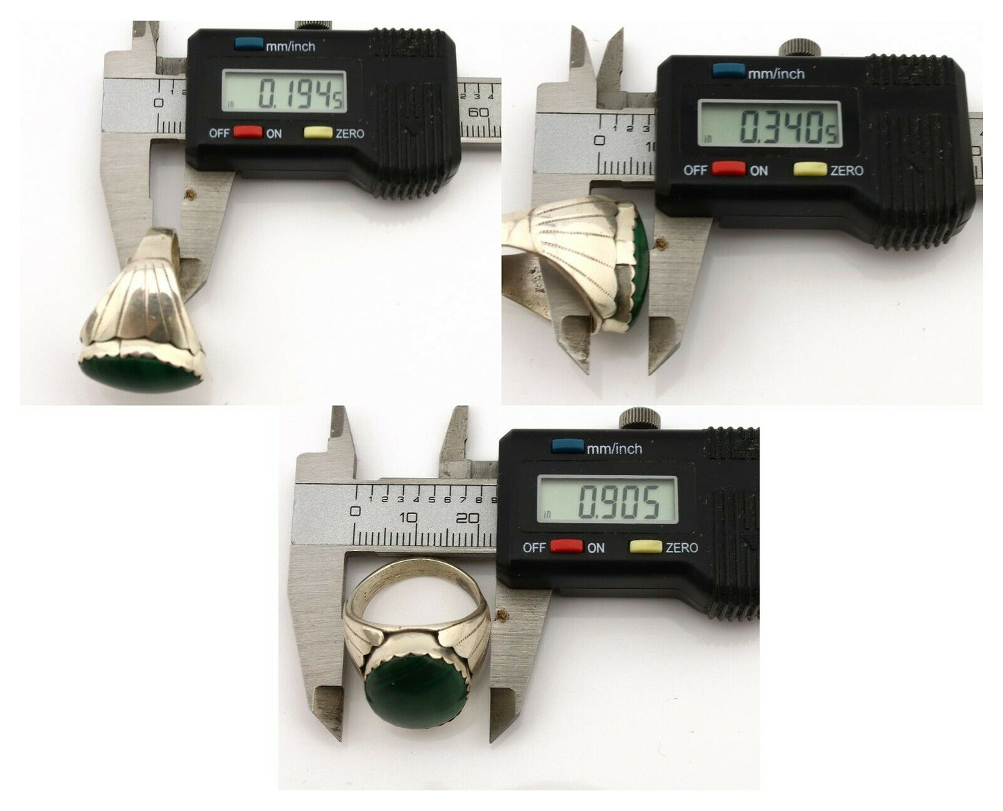 Navajo Ring .925 Silver Natural Green Malachite Artist Signed DL C.1980's