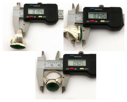 Navajo Ring .925 Silver Natural Green Malachite Artist Signed DL C.1980's