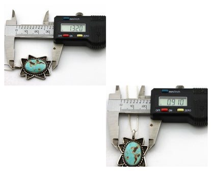 Navajo Handmade Necklace 925 Silver Natural Blue Turquoise Native Artist C.70's