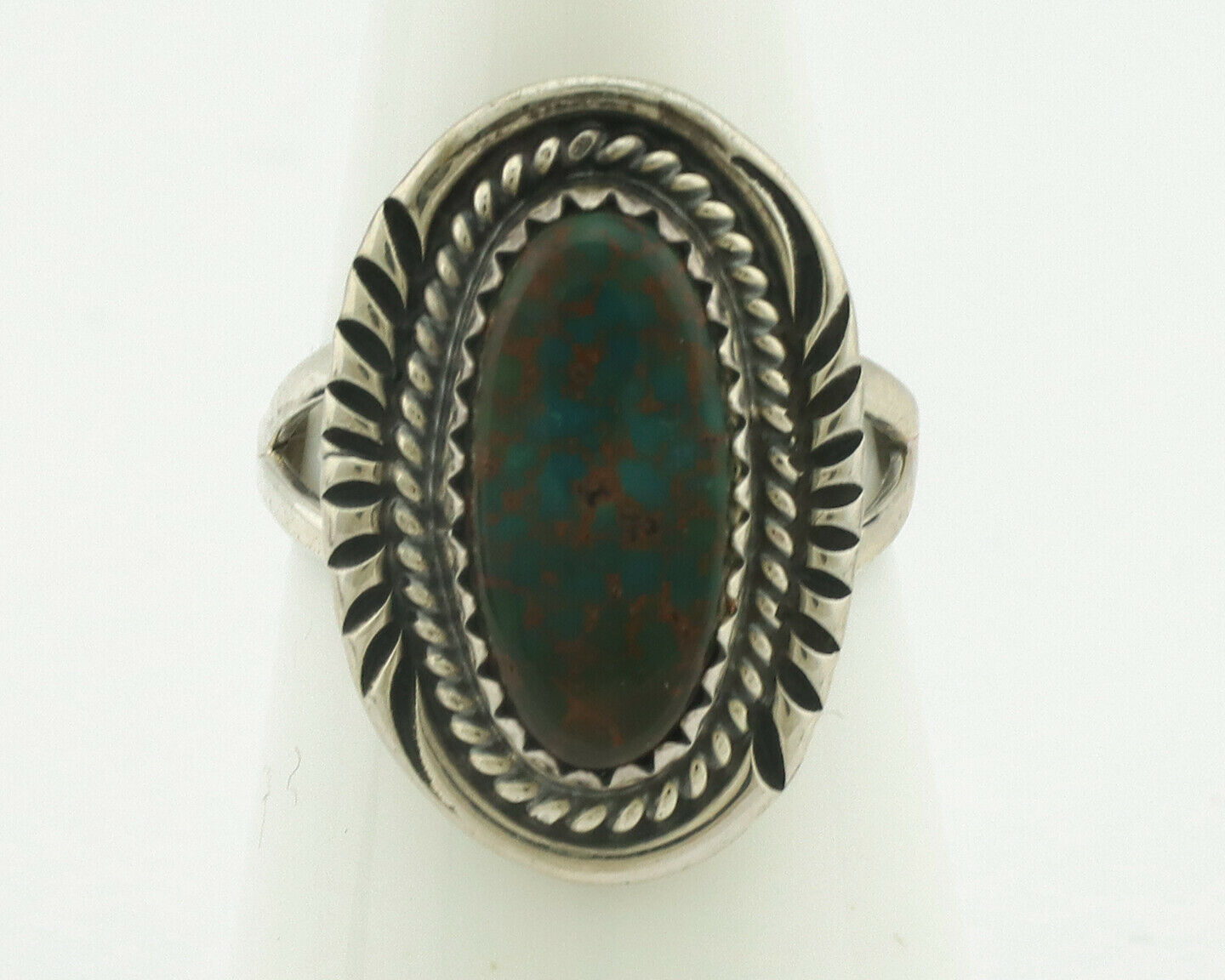 Navajo Ring .925 Silver Natural Spiderweb Turquoise Native Artist C.1980's