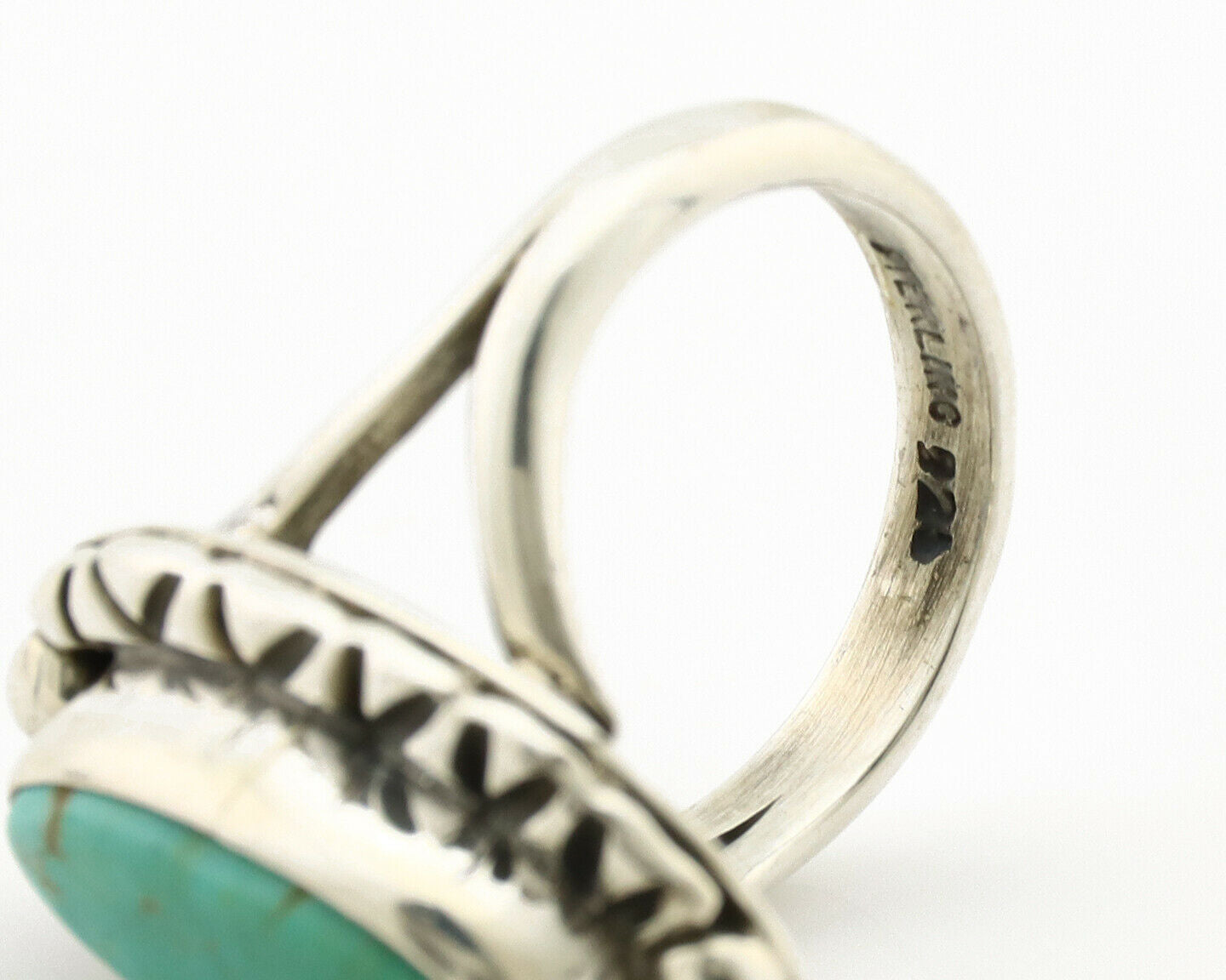 Navajo Ring .925 Silver Natural Mined Turquoise Artist Signed Gecko C.80's