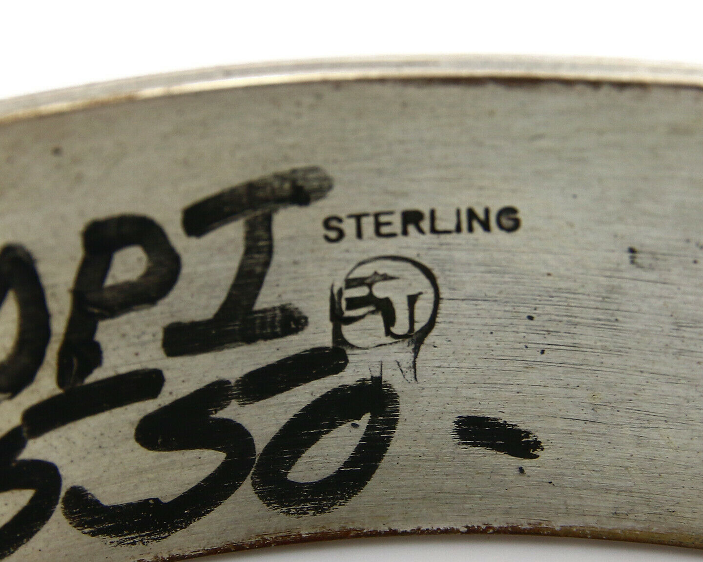 Hopi Bracelet .925 Silver Hand Stamped Overlay Signed RY C.80's