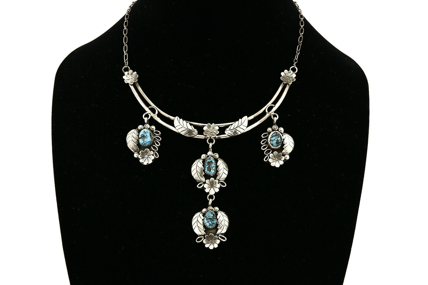 C. 70-80's Navajo Signed Mary Chavez .925 Silver Blue Turquoise Necklace