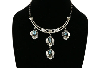C. 70-80's Navajo Signed Mary Chavez .925 Silver Blue Turquoise Necklace