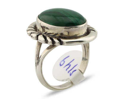 Navajo Ring 925 Silver Malachite Hand Stamped Signed NAKAI C.80's