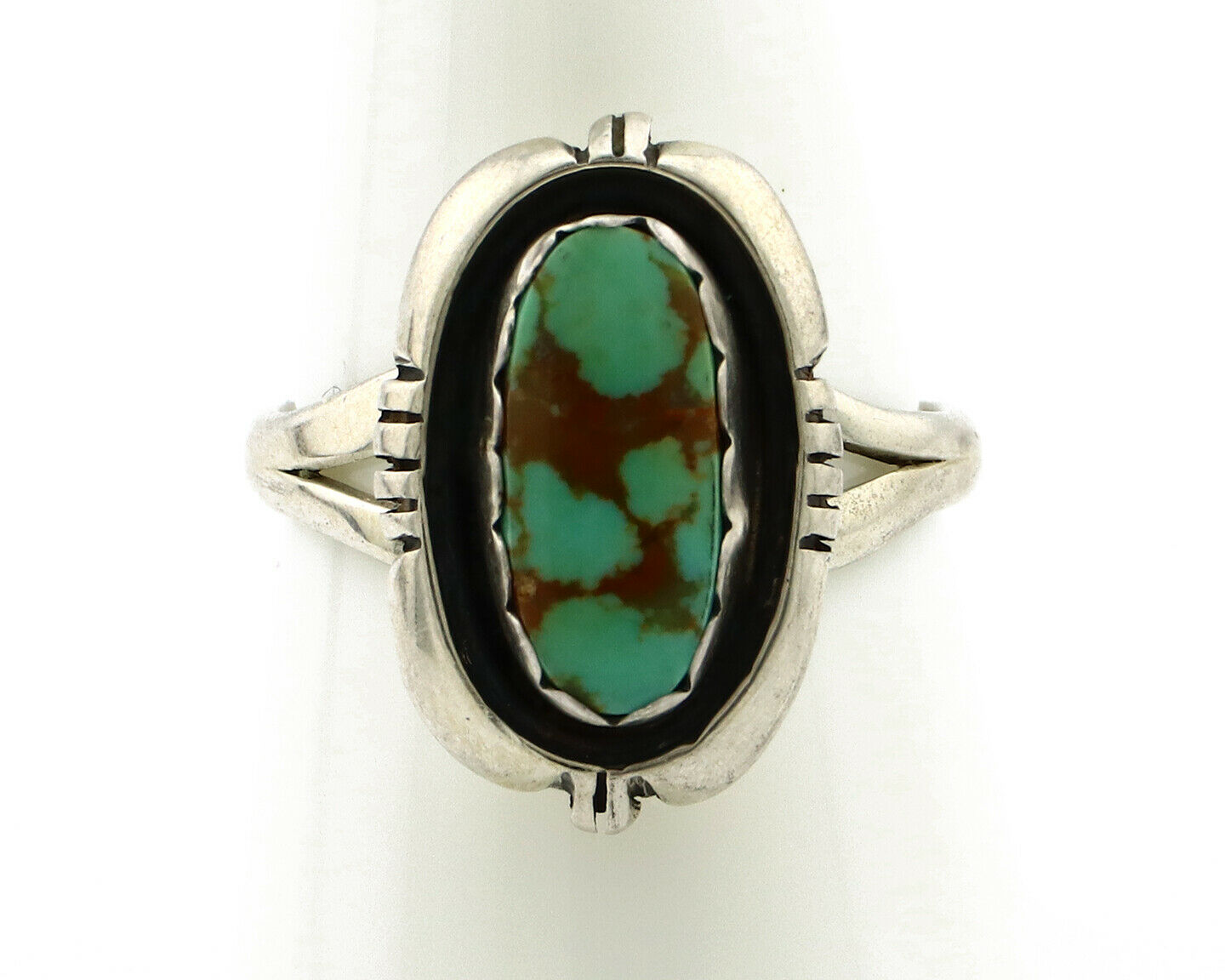 Navajo Ring .925 Silver Spiderweb Turquoise Handmade Native American Artist C80s