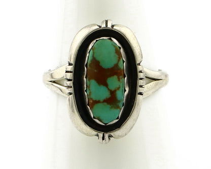 Navajo Ring .925 Silver Spiderweb Turquoise Handmade Native American Artist C80s