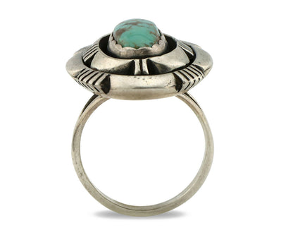 Navajo Ring .925 Silver Spiderweb Turquoise Artist Signed L. M. Nez C80s