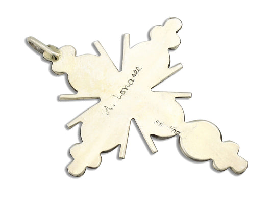 Zuni Handmade Cross Necklace 925 Silver Red Coral Artist Signed NOM? C.80's