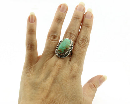 Navajo Ring .925 Silver Kingman Turquoise Artist Signed Gecko C.1980's