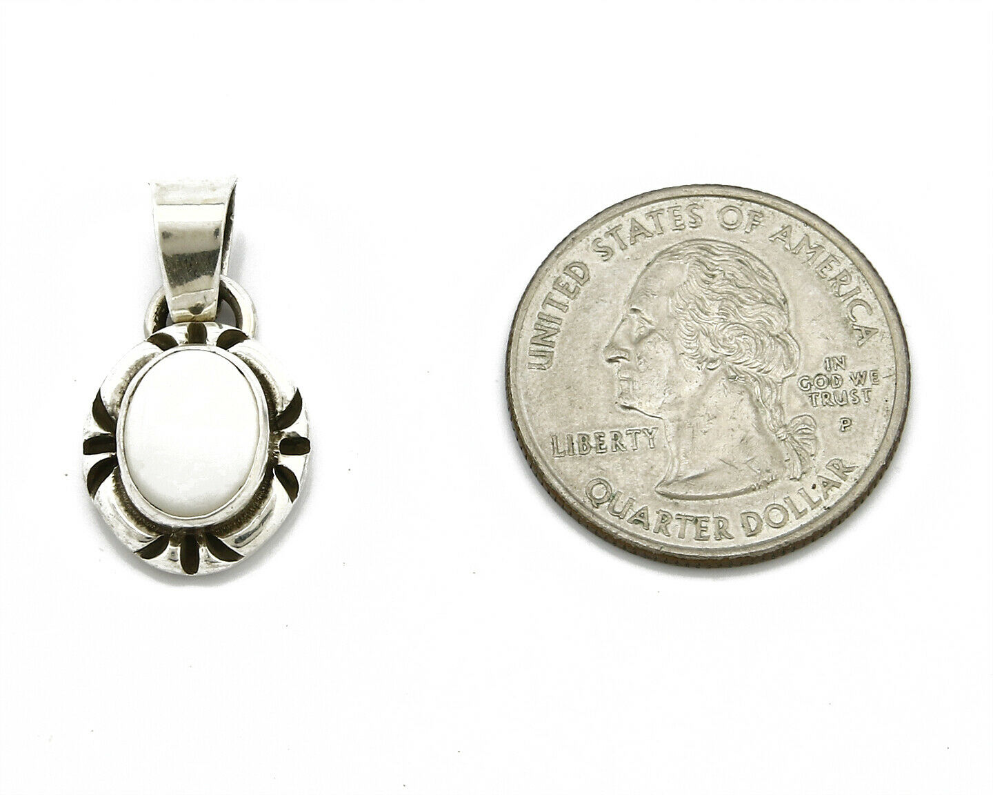 Navajo Hand Stamped Natural Mined MOP in .925 SOLID Silver Pendant