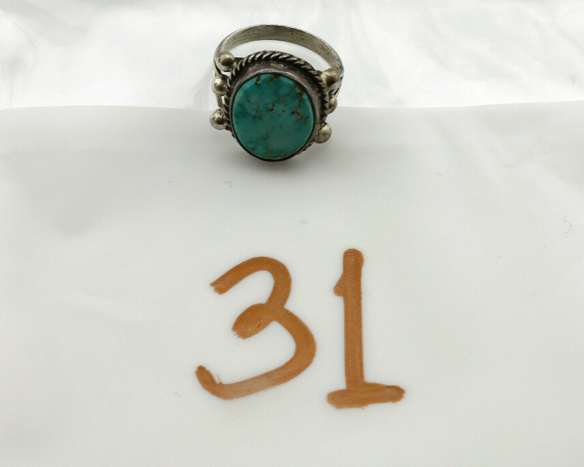 Navajo Ring .925 Silver Blue Turquoise Artist Signed MC C.1980's