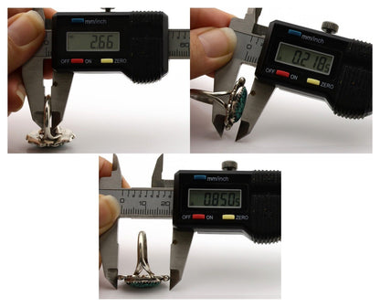 Navajo Ring .925 Silver Spiderweb Turquoise Artist Signed TALHAT C.80's