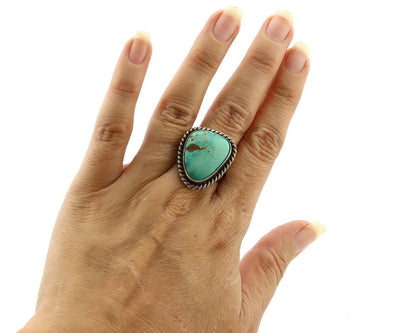 Navajo Handmade Ring 925 Silver Blue Turquoise Signed Native Artist C.80's