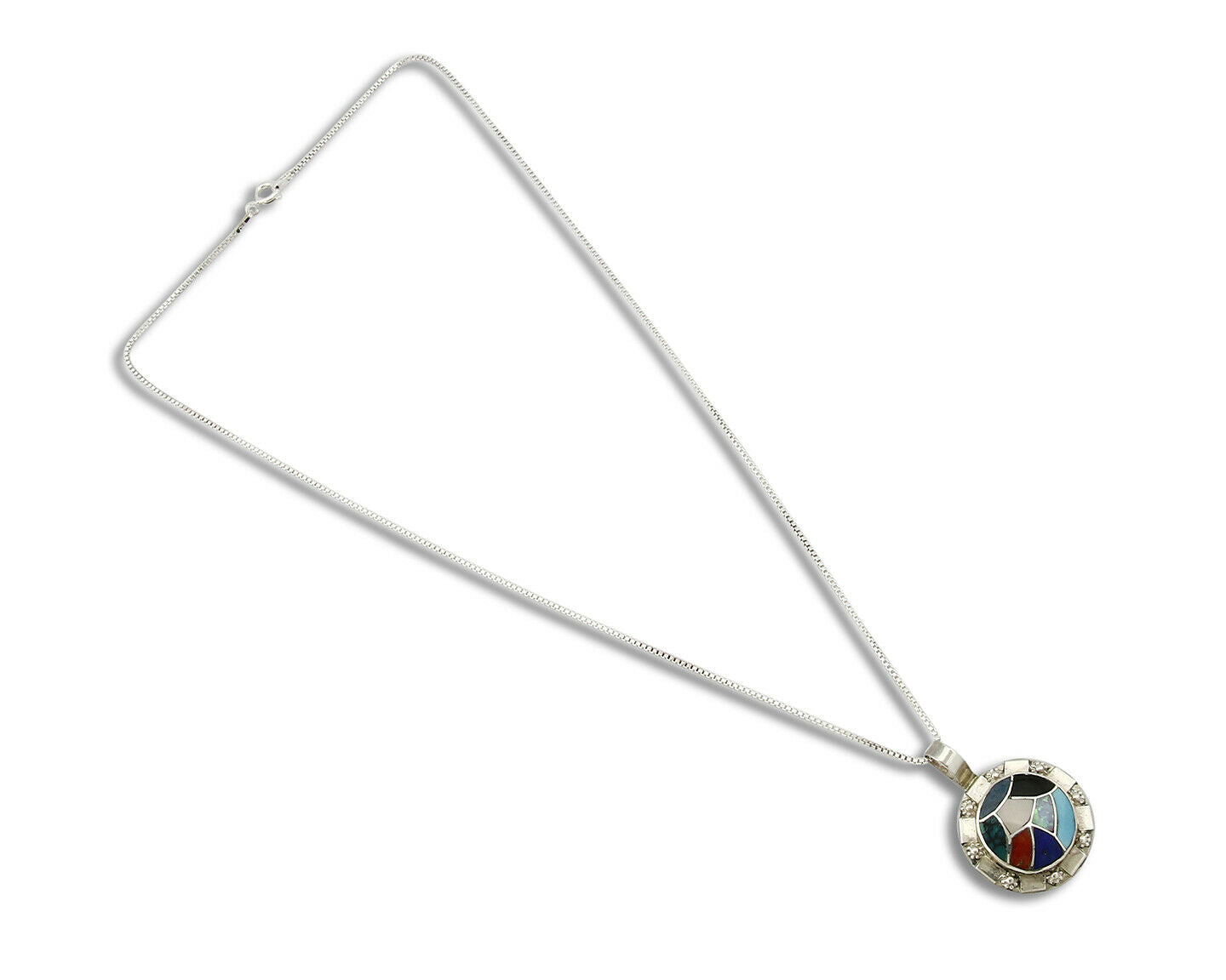 Women's Zuni Pendant .925 silver Gemstone Handmade Signed Chaloo Necklace