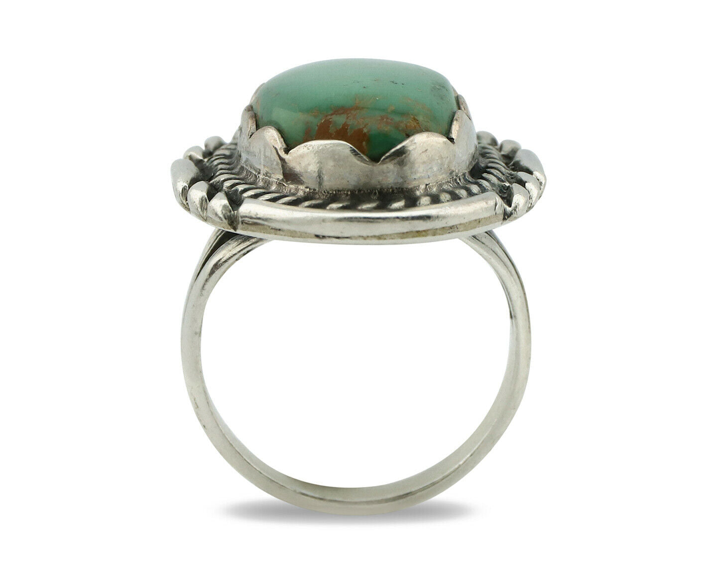 Navajo Ring .925 Silver Natural Uncolored Green Turquoise Signed Apache C.80's