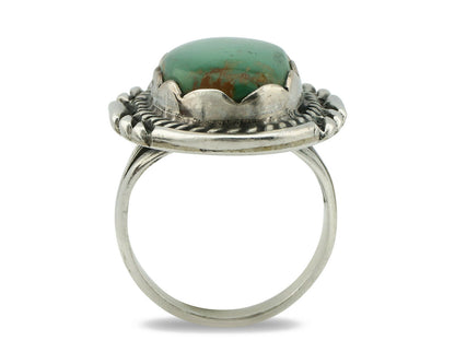 Navajo Ring .925 Silver Natural Uncolored Green Turquoise Signed Apache C.80's