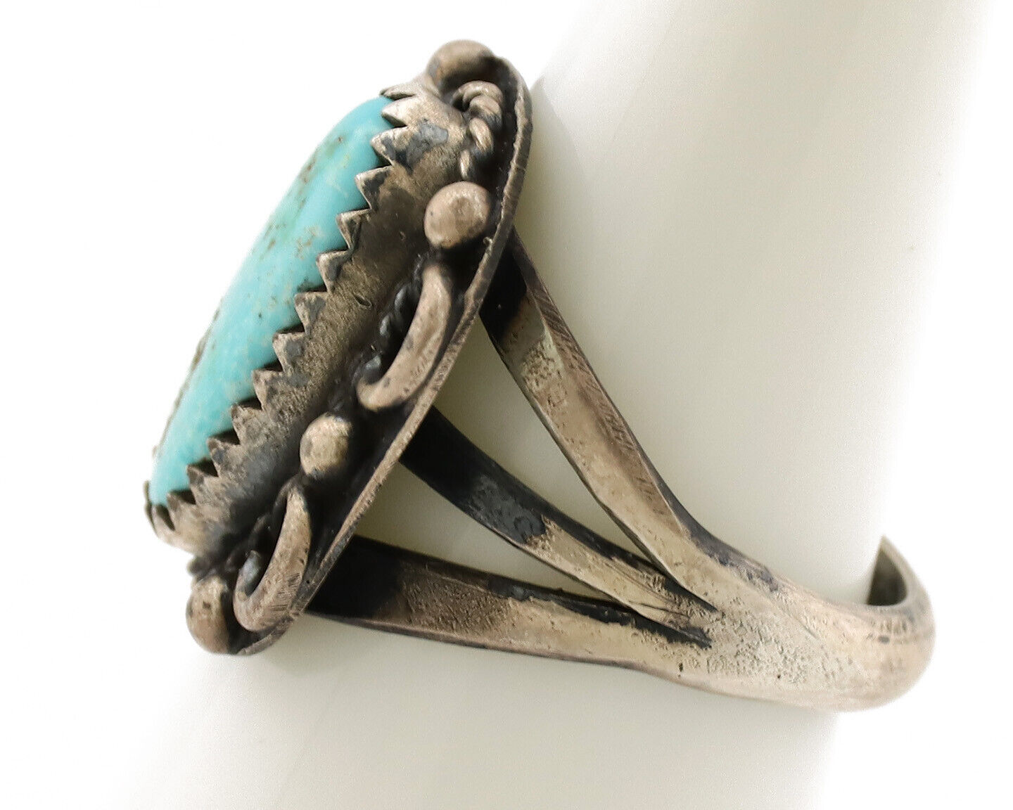 Navajo Ring .925 Silver Kingman Turquoise Artist Signed F C.80's
