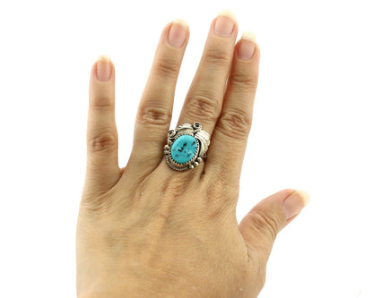 Navajo Ring .925 Silver Sleeping Beauty Turquoise Native Artist C.80's