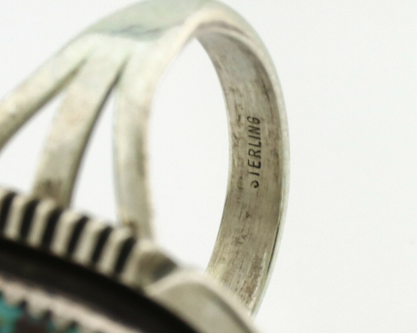 Navajo Ring .925 Silver Spiderweb Turquoise Artist Signed B C.1980's